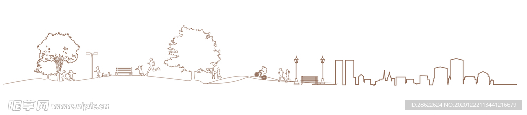 城市生活线稿剪影