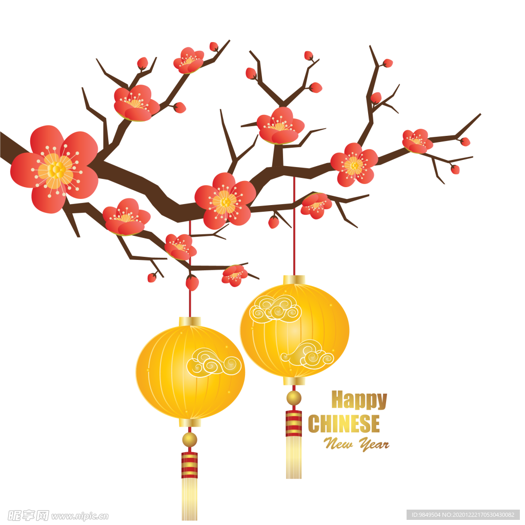 中国风灯笼梅花元素PNG