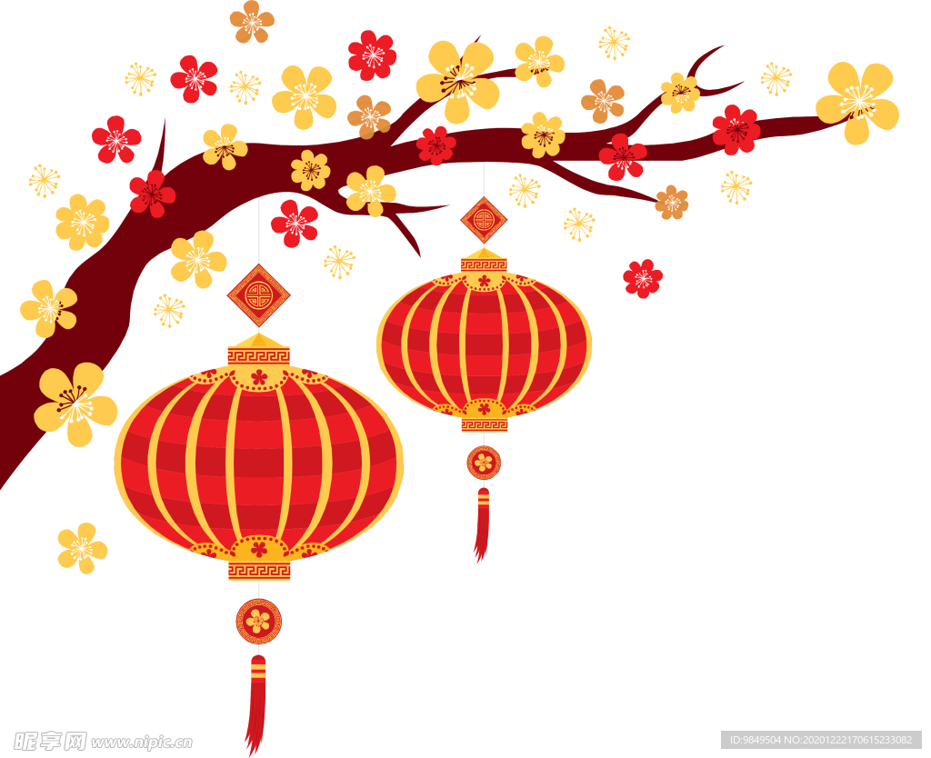 中国风灯笼梅花元素PNG
