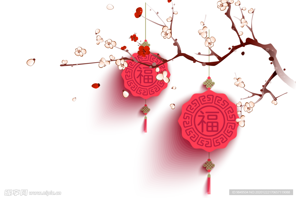 中国风灯笼梅花元素PNG