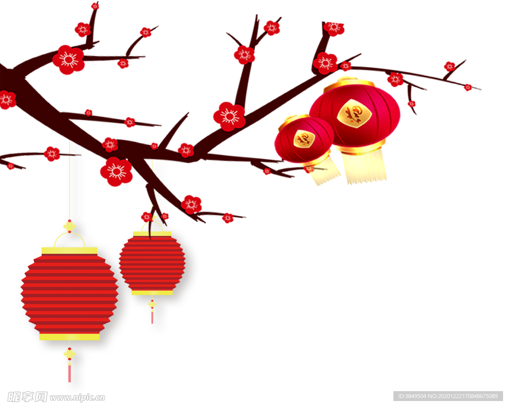 中国风灯笼梅花元素PNG