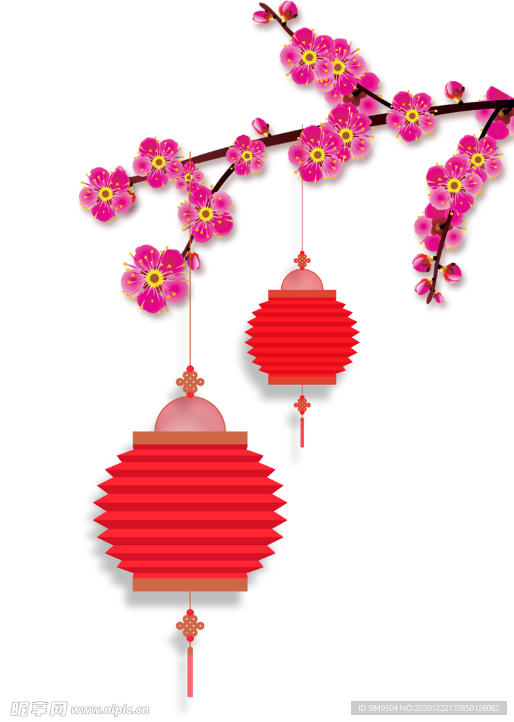 中国风灯笼梅花元素PNG