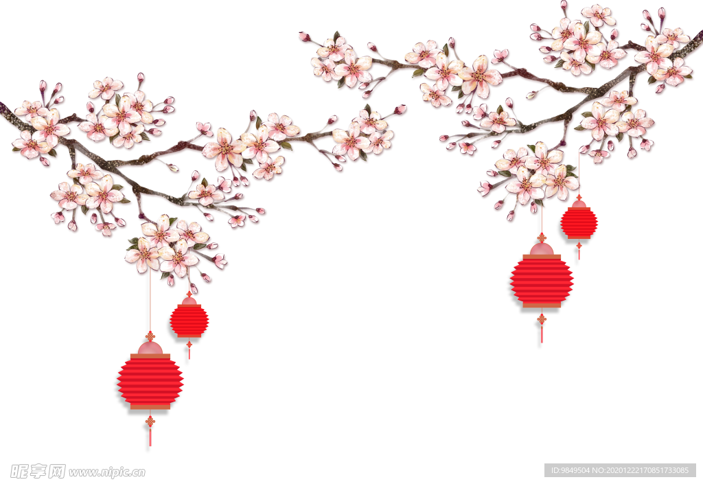 中国风灯笼梅花元素PNG