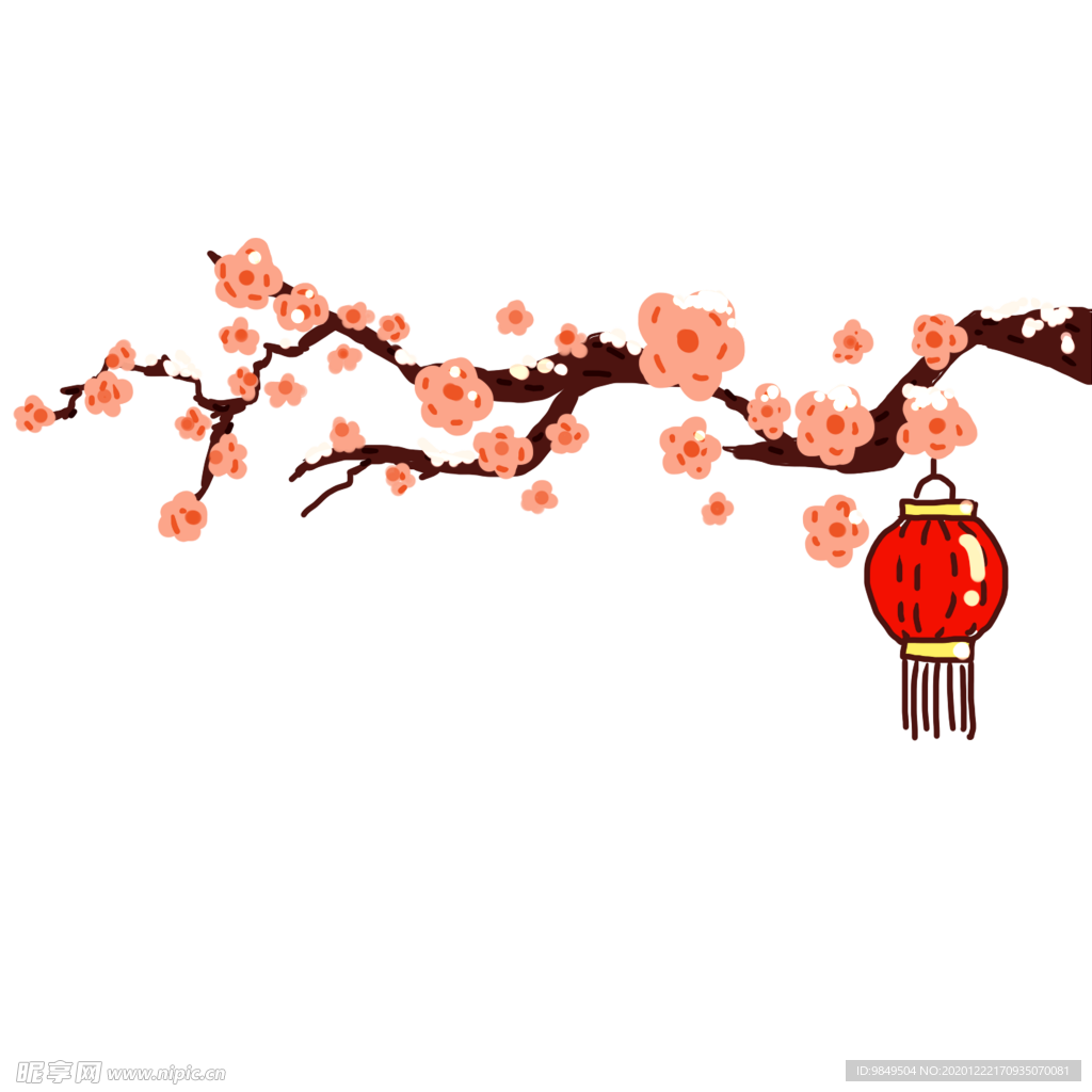 中国风灯笼梅花元素PNG