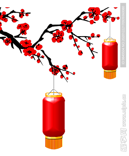 中国风灯笼梅花元素PNG