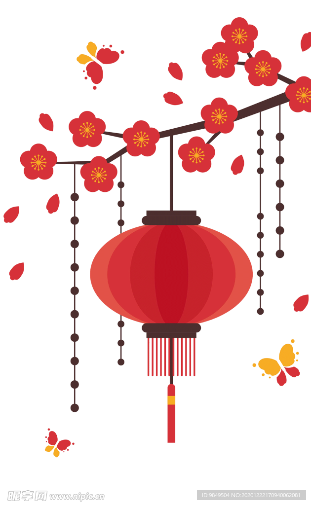 中国风灯笼梅花元素PNG