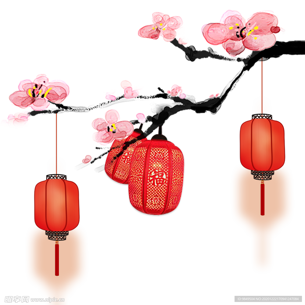 中国风灯笼梅花元素PNG