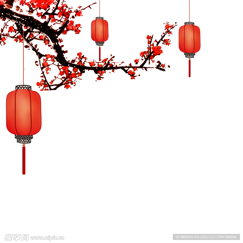 中国风灯笼梅花元素PNG