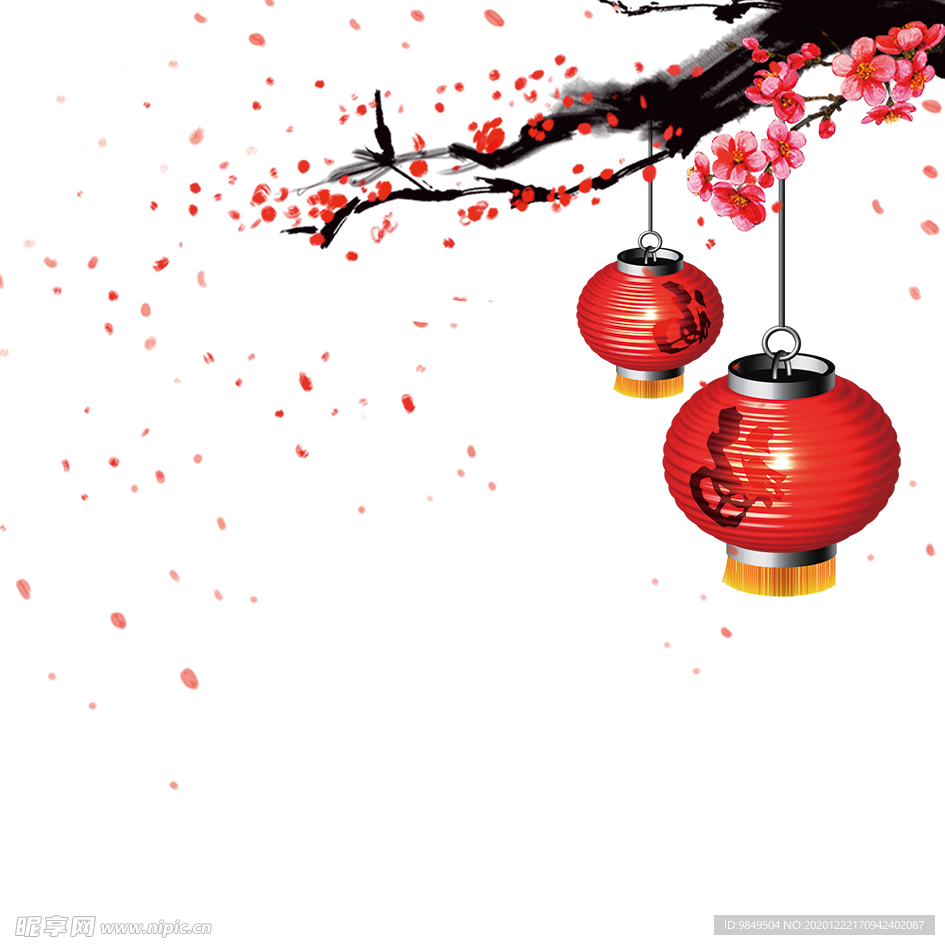 中国风灯笼梅花元素PNG