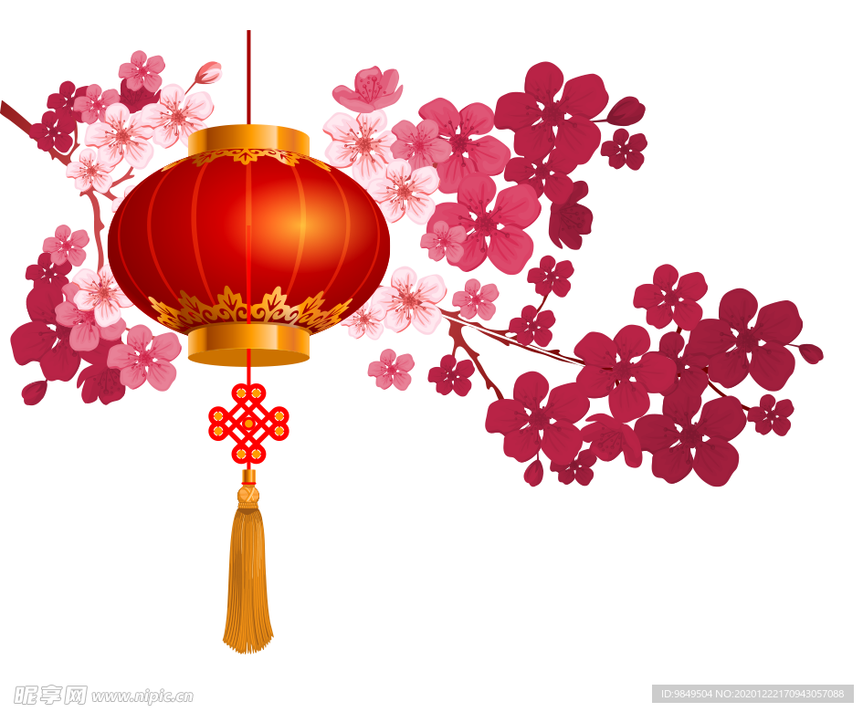 中国风灯笼梅花元素PNG
