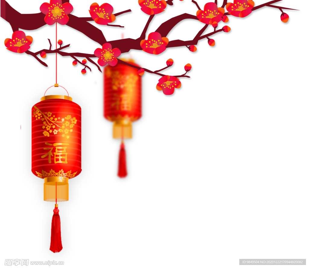 中国风灯笼梅花元素PNG