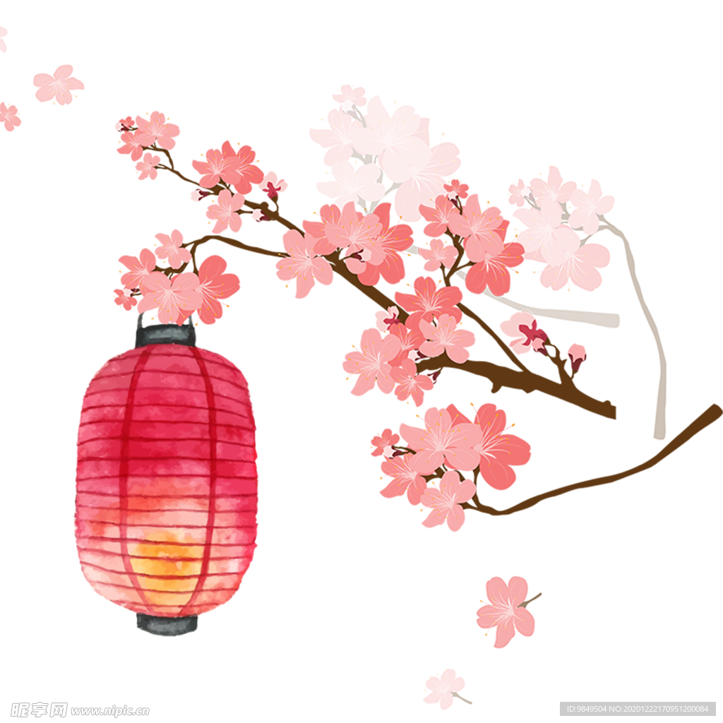 中国风灯笼梅花元素PNG