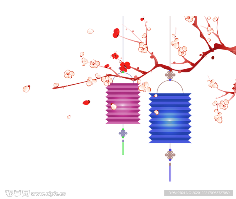 中国风灯笼梅花元素PNG
