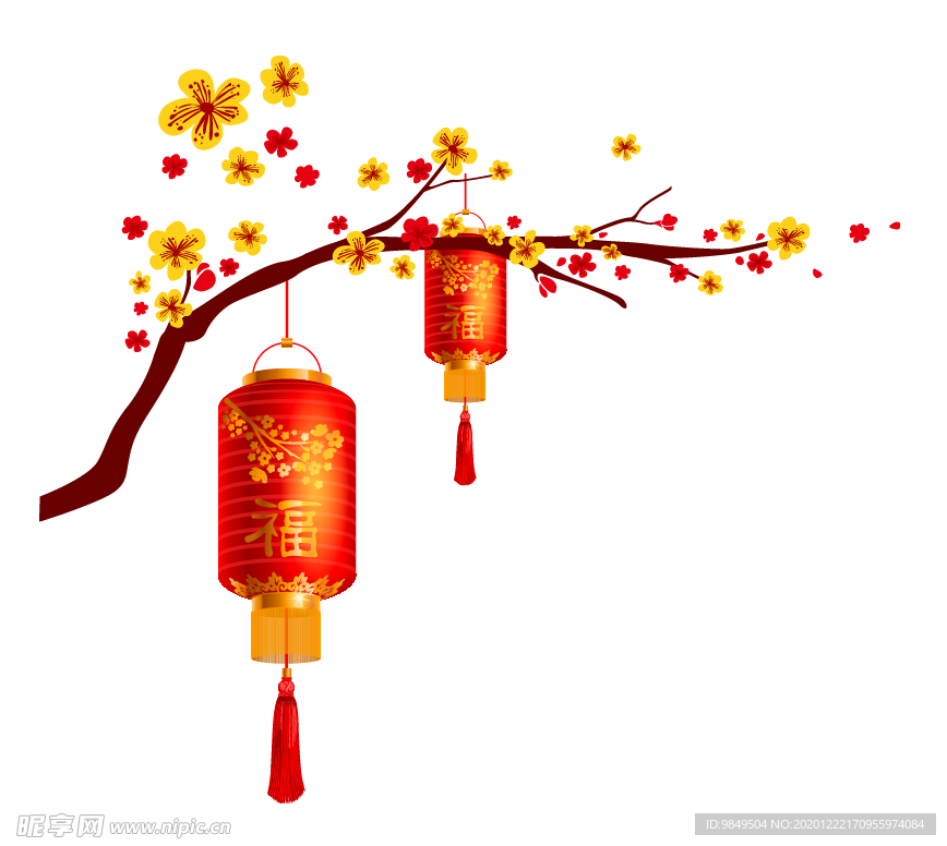 中国风灯笼梅花元素PNG