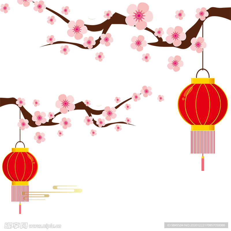 中国风灯笼梅花元素PNG