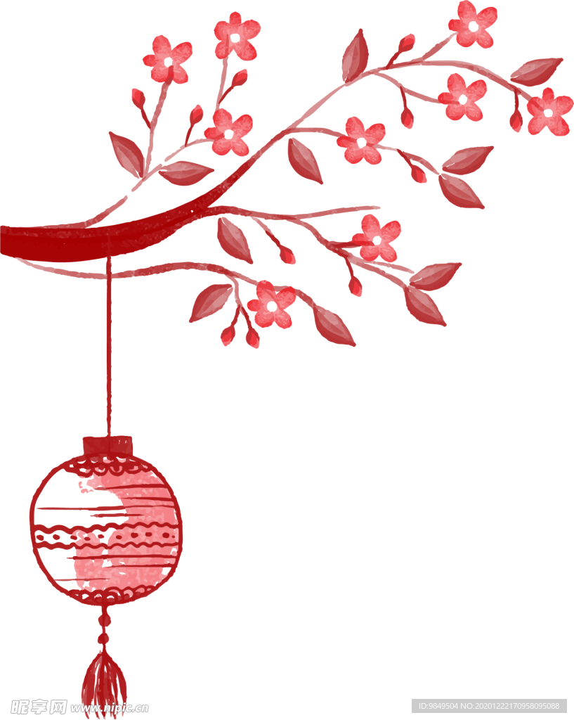 中国风灯笼梅花元素PNG