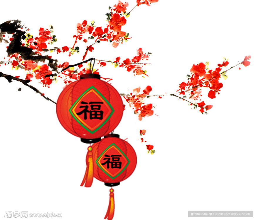 中国风灯笼梅花元素PNG
