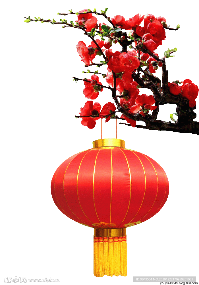 中国风灯笼梅花元素PNG