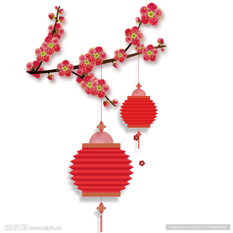 中国风灯笼梅花元素PNG