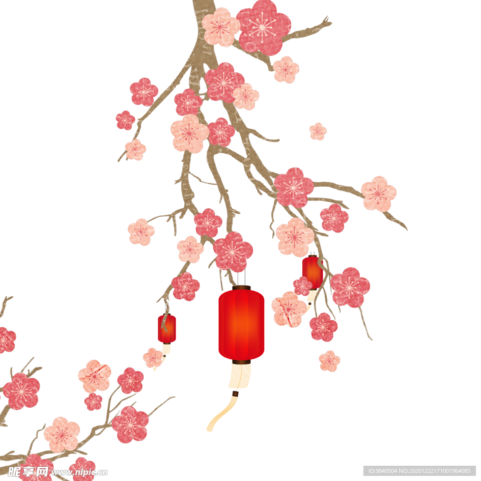 中国风灯笼梅花元素PNG