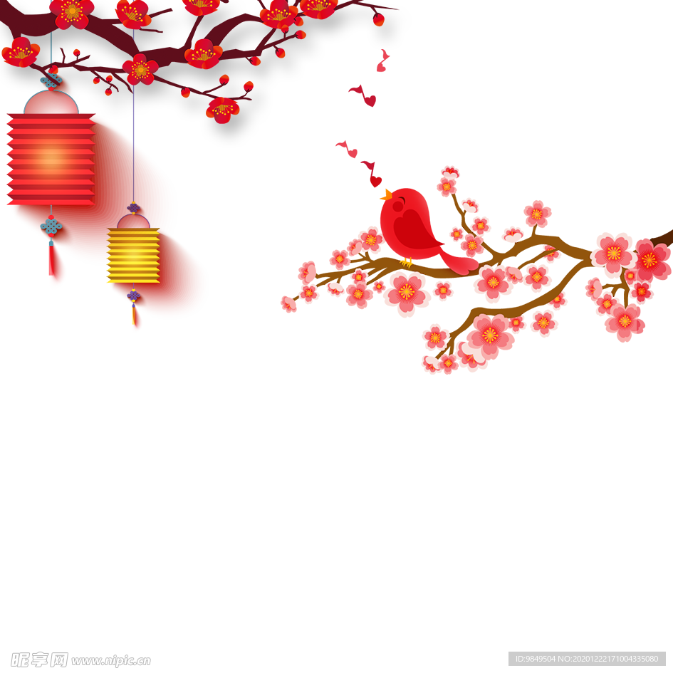 中国风灯笼梅花元素PNG