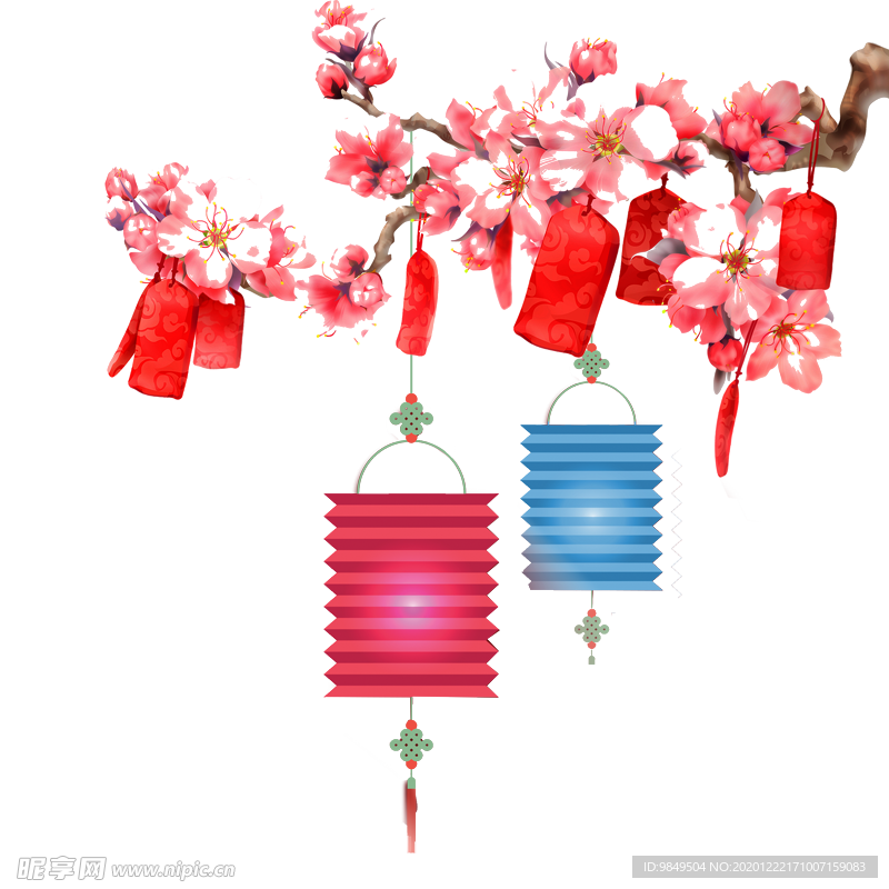 中国风灯笼梅花元素PNG