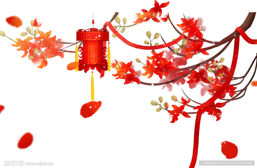 中国风灯笼梅花元素PNG