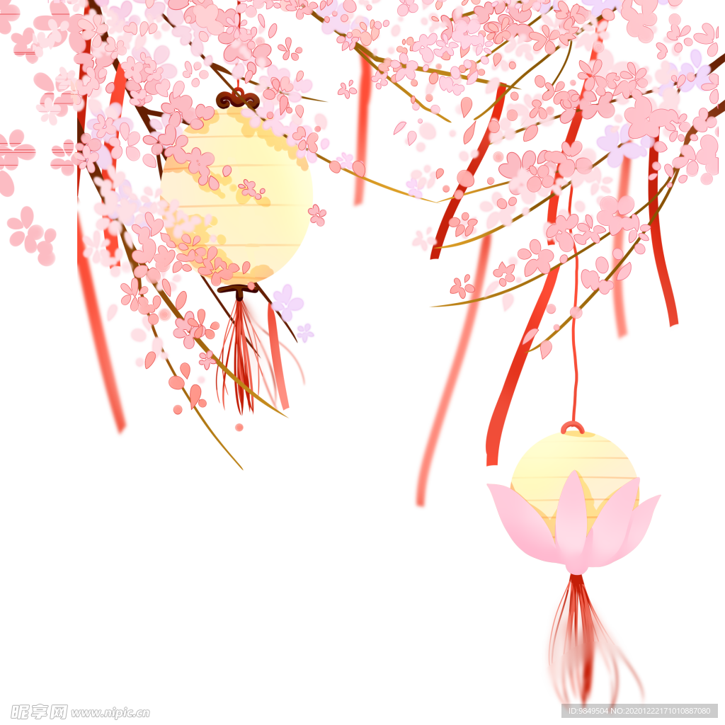 中国风灯笼梅花元素PNG