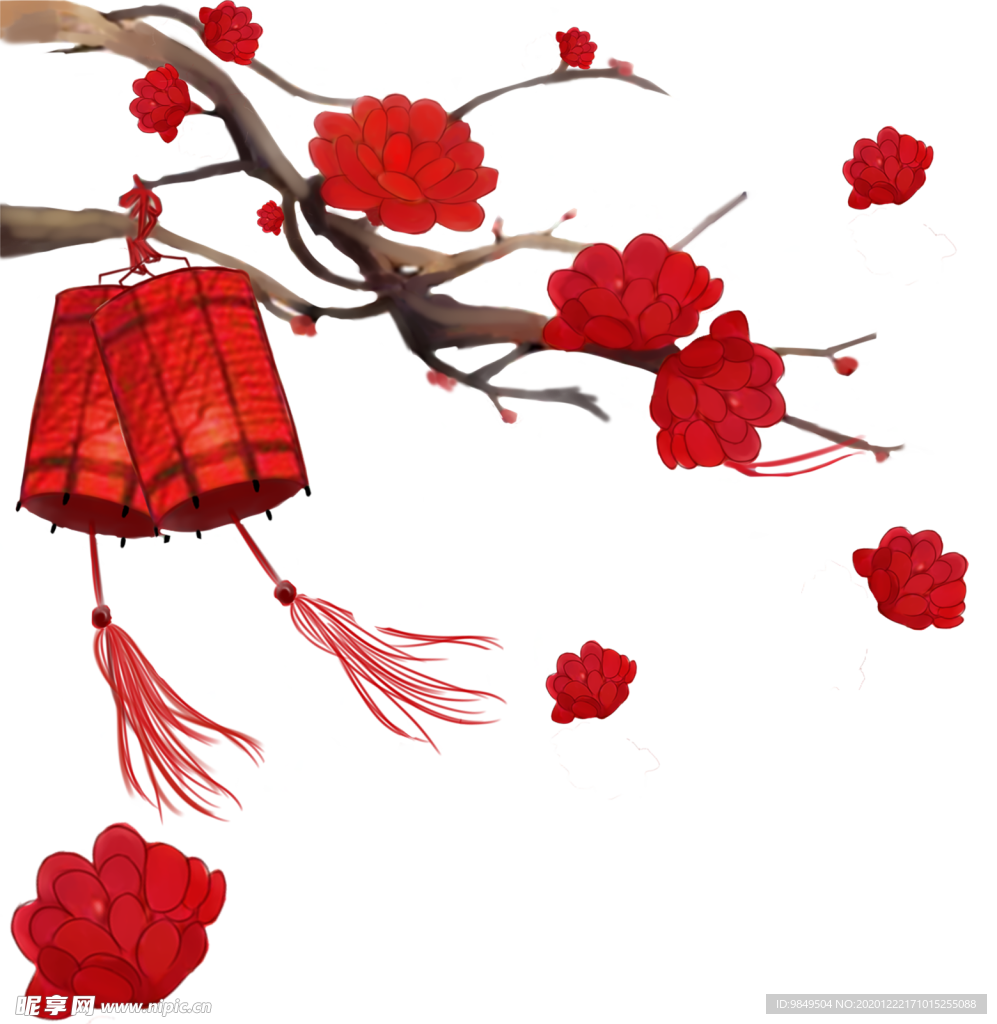 中国风灯笼梅花元素PNG