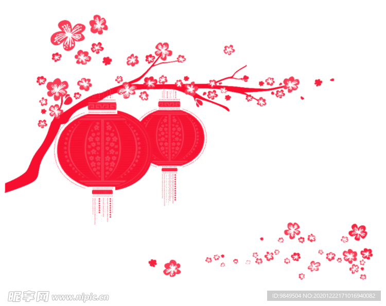 中国风灯笼梅花元素PNG