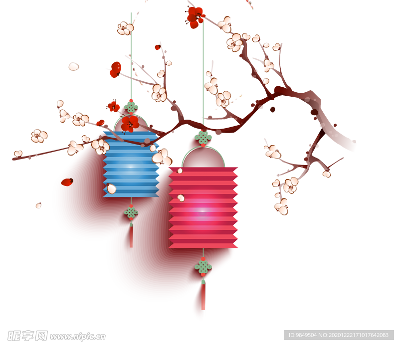 中国风灯笼梅花元素PNG
