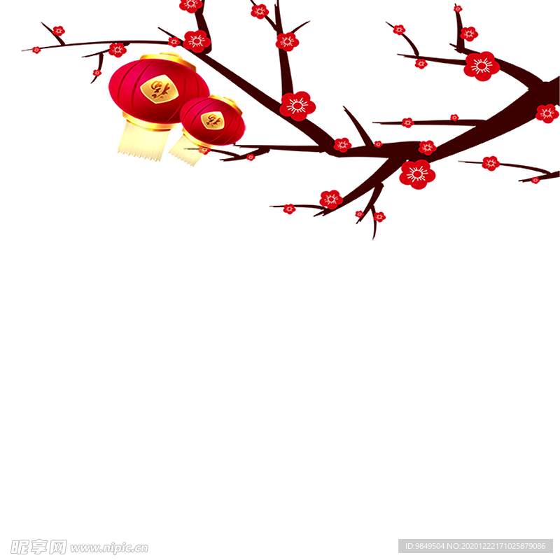 中国风灯笼梅花元素PNG
