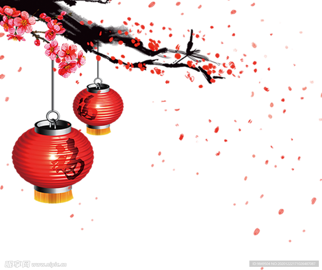 中国风灯笼梅花元素PNG
