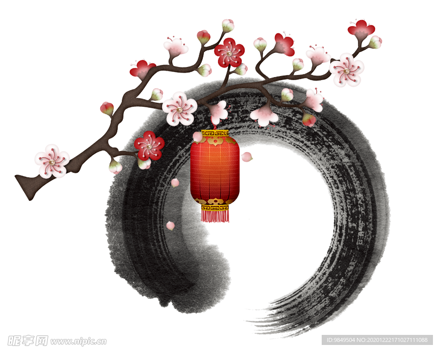 中国风灯笼梅花元素PNG