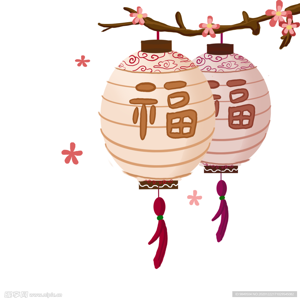 中国风灯笼梅花元素PNG