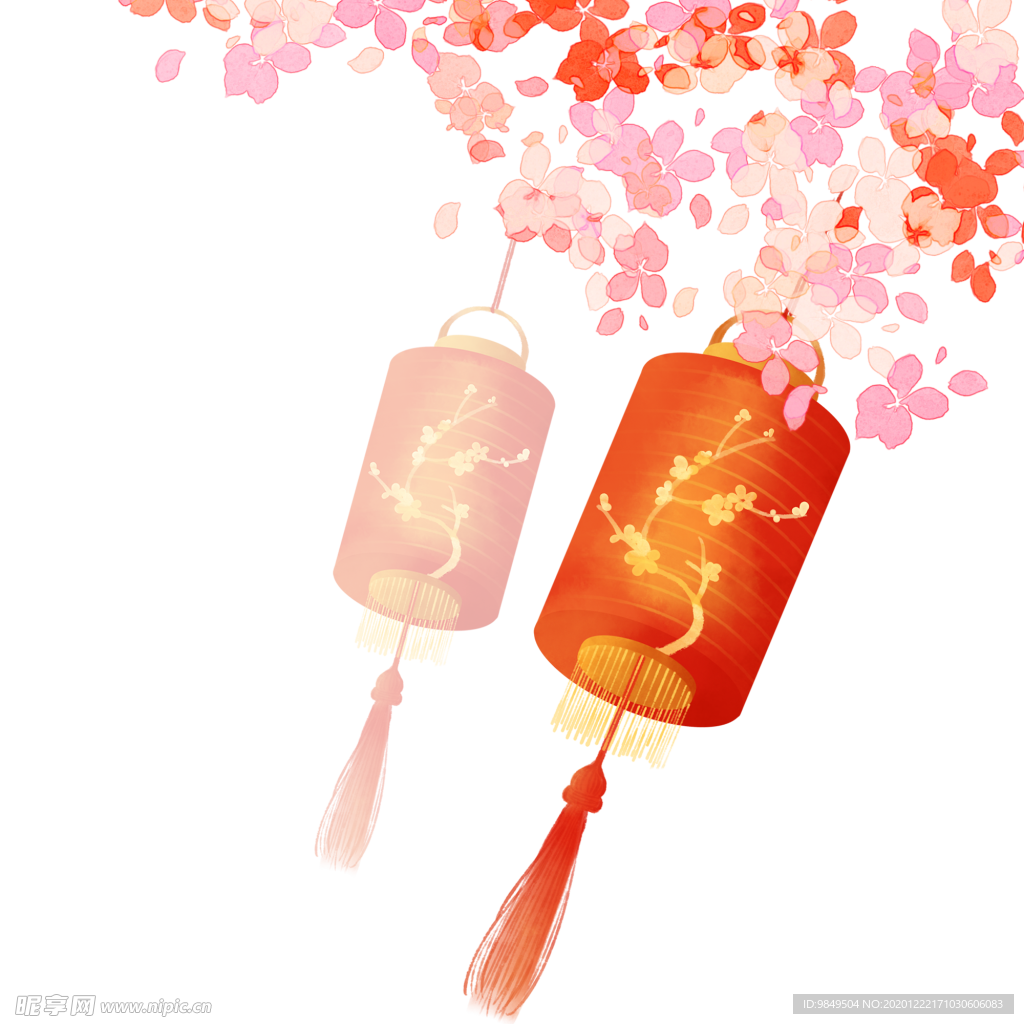 中国风灯笼梅花元素PNG