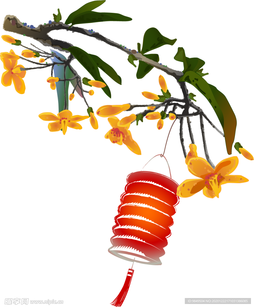 中国风灯笼梅花元素PNG