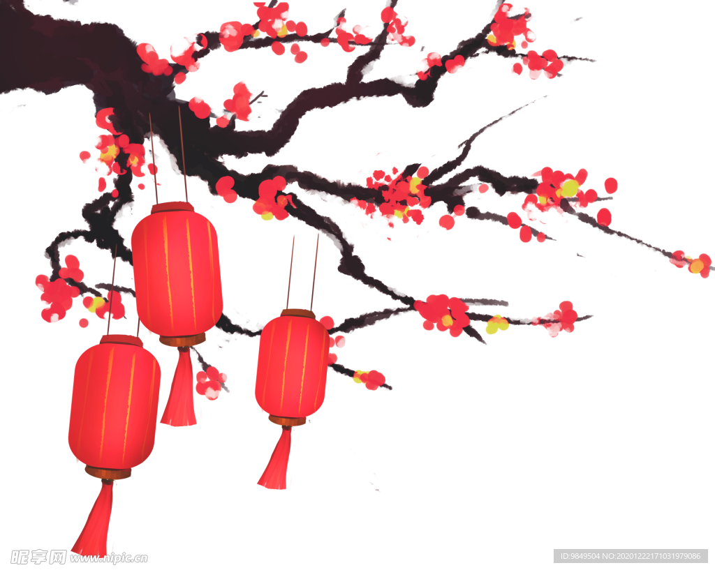 中国风灯笼梅花元素PNG