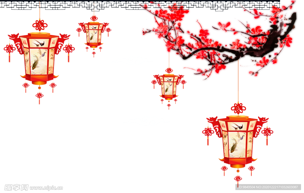 中国风灯笼梅花元素PNG