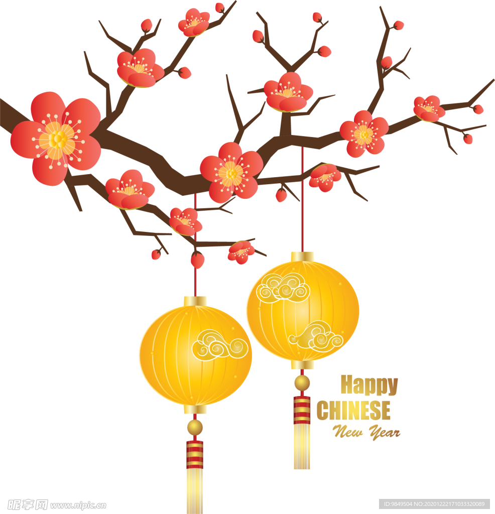 中国风灯笼梅花元素PNG