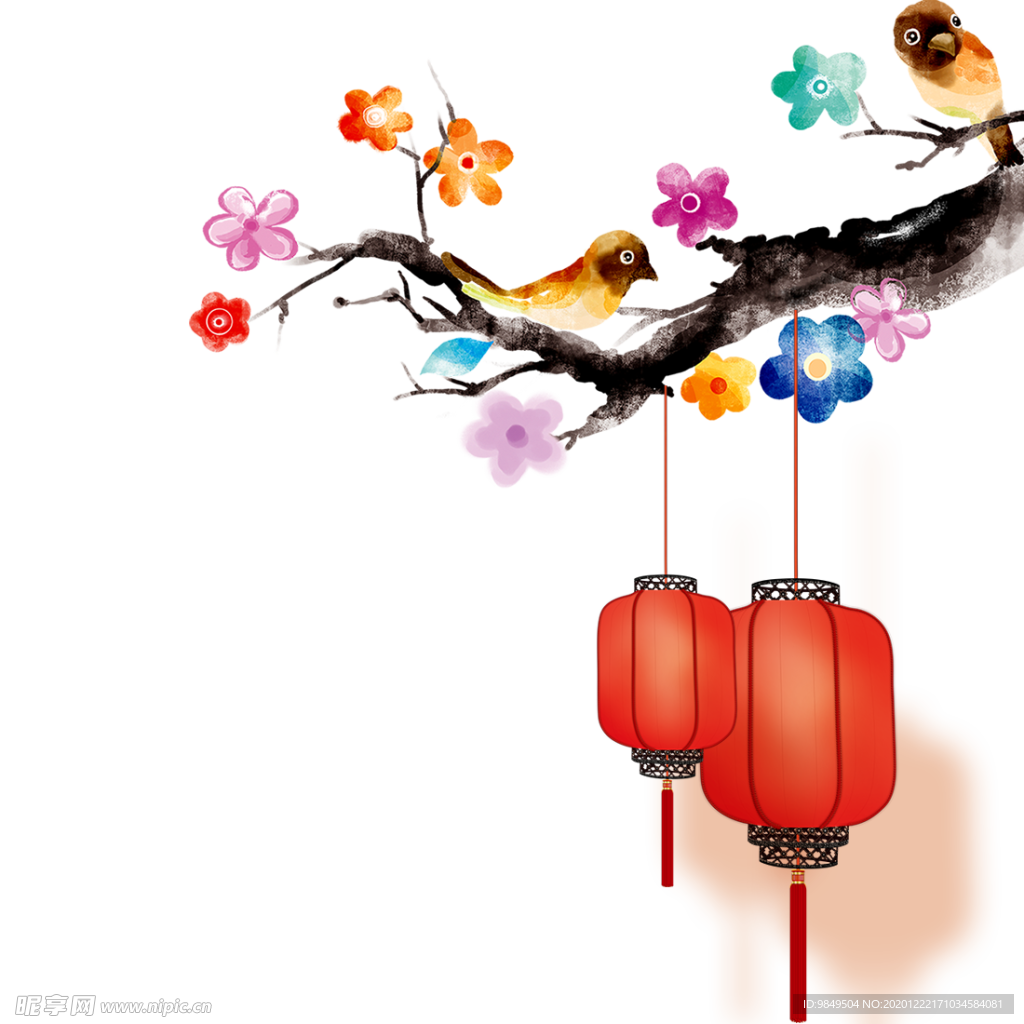 中国风灯笼梅花元素PNG