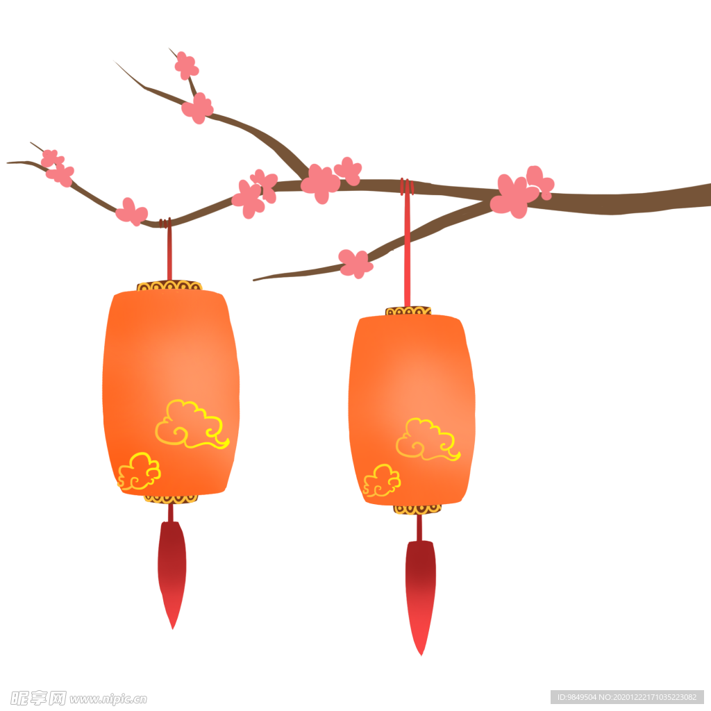 中国风灯笼梅花元素PNG