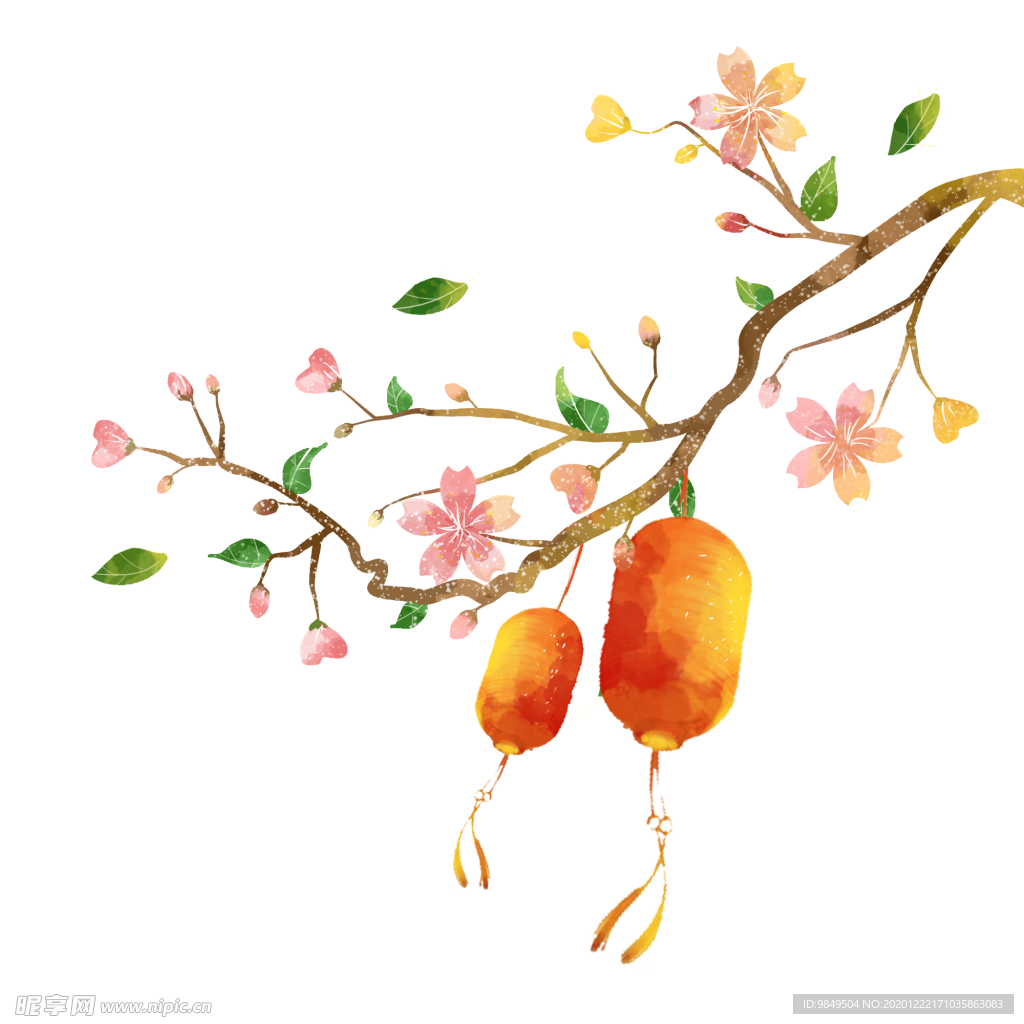 中国风灯笼梅花元素PNG