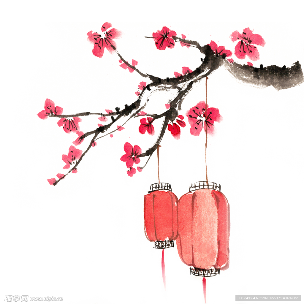 中国风灯笼梅花元素PNG
