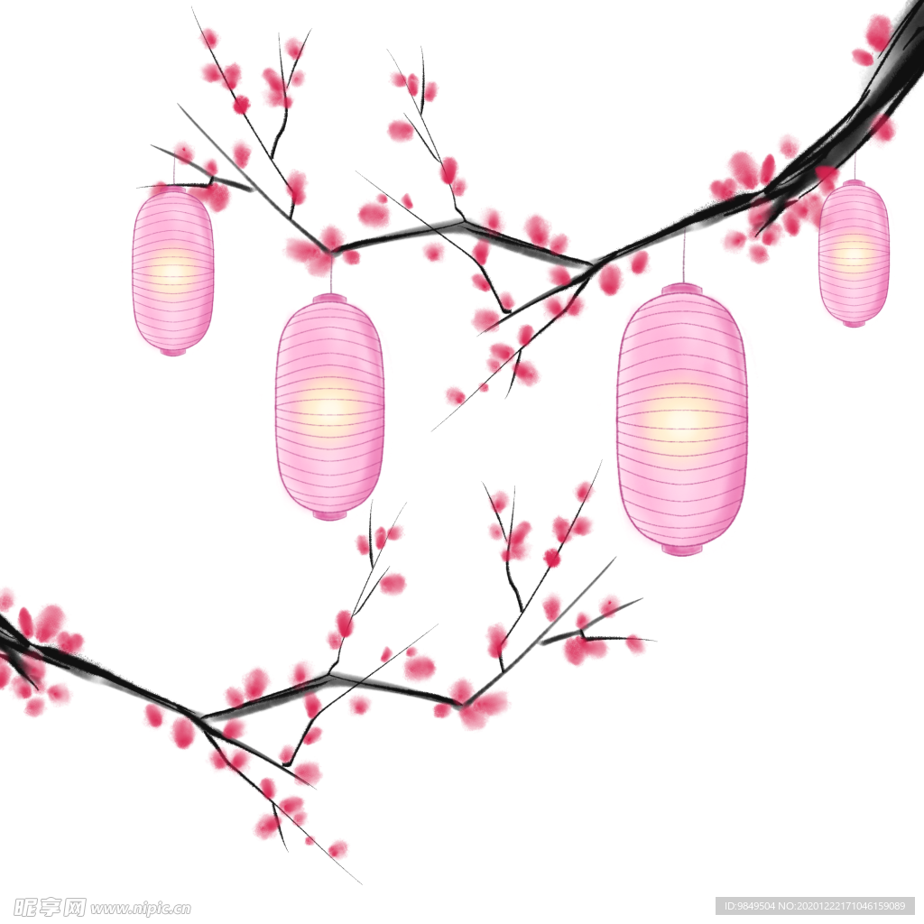 中国风灯笼梅花元素PNG