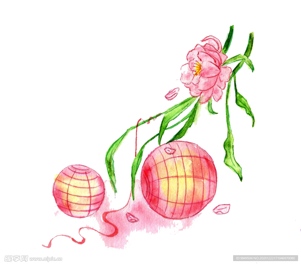 中国风灯笼梅花元素PNG