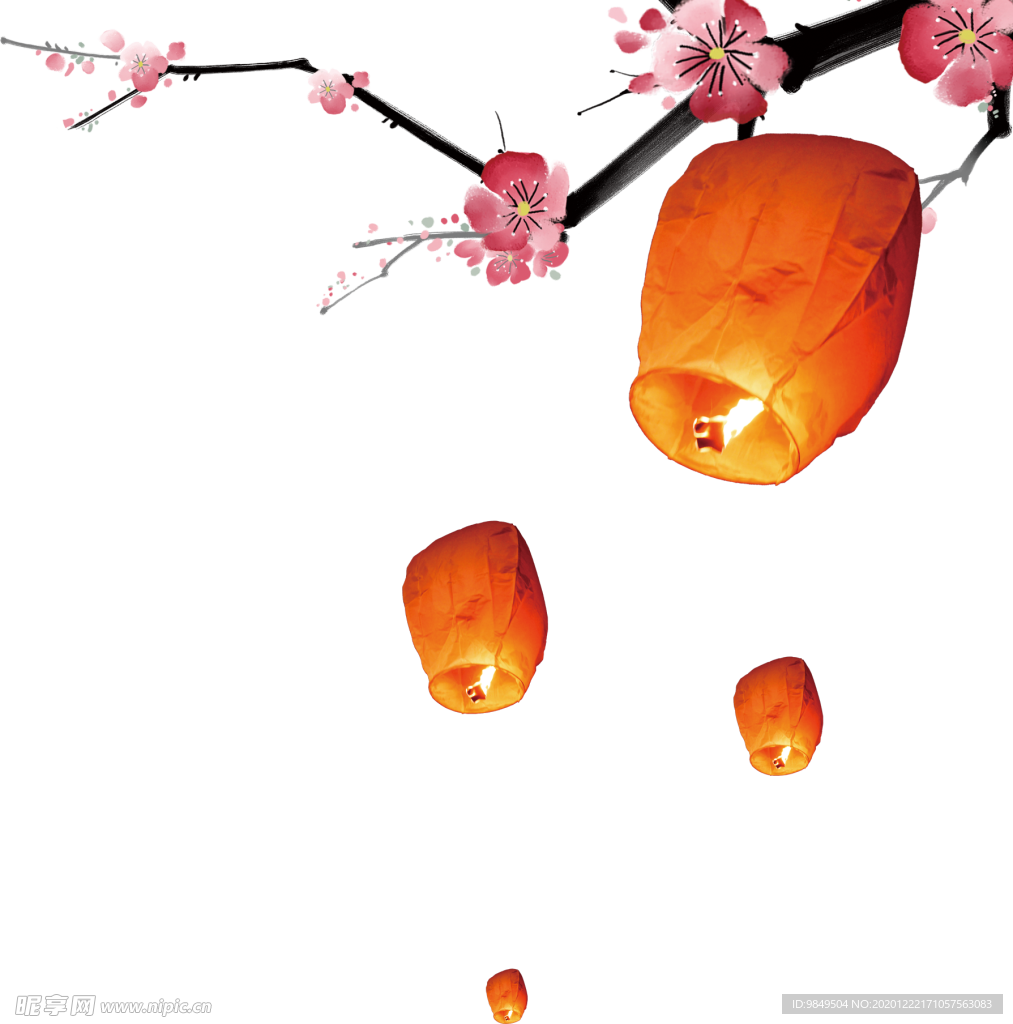 中国风灯笼梅花元素PNG