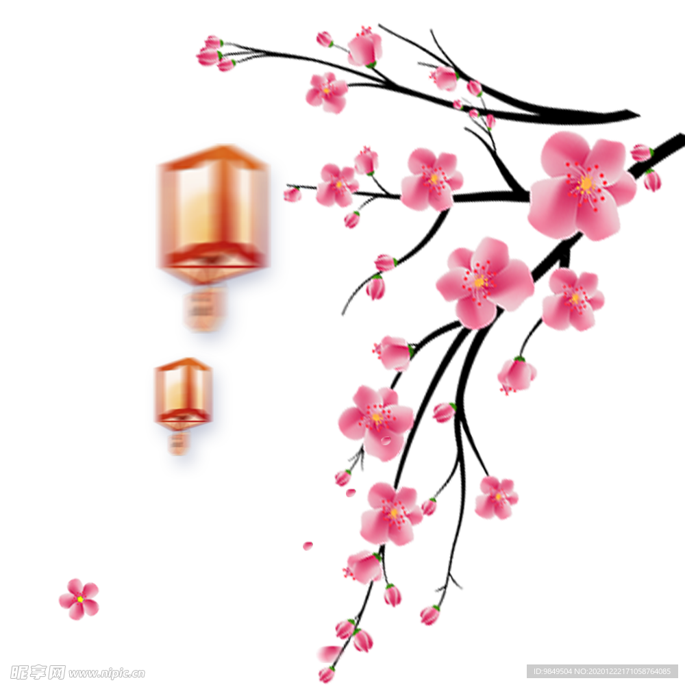 中国风灯笼梅花元素PNG