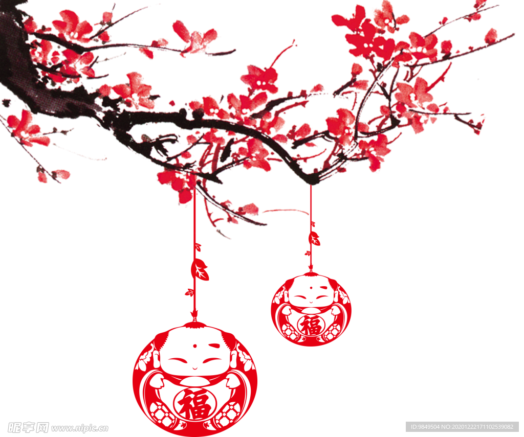 中国风灯笼梅花元素PNG