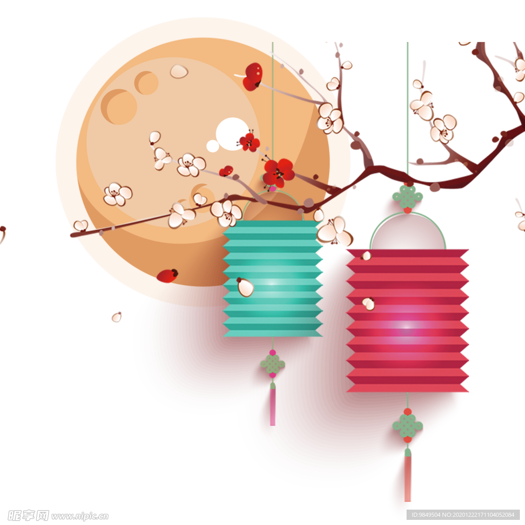 中国风灯笼梅花元素PNG